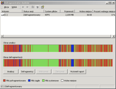 Defragmentator dysków w MS Windows